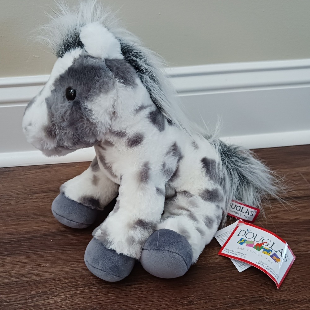 Douglas Cuddle Toy Hemie Spot Horse Plush Stuffed Animal Grey White 4805 New